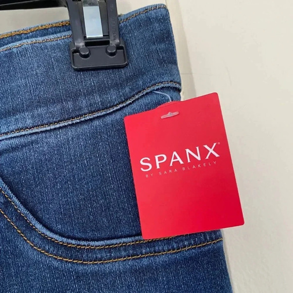NWT, SPANX, Distressed Denim Legging Skinny Released Hem Ankle Jeans, Blue - Picture 6 of 10